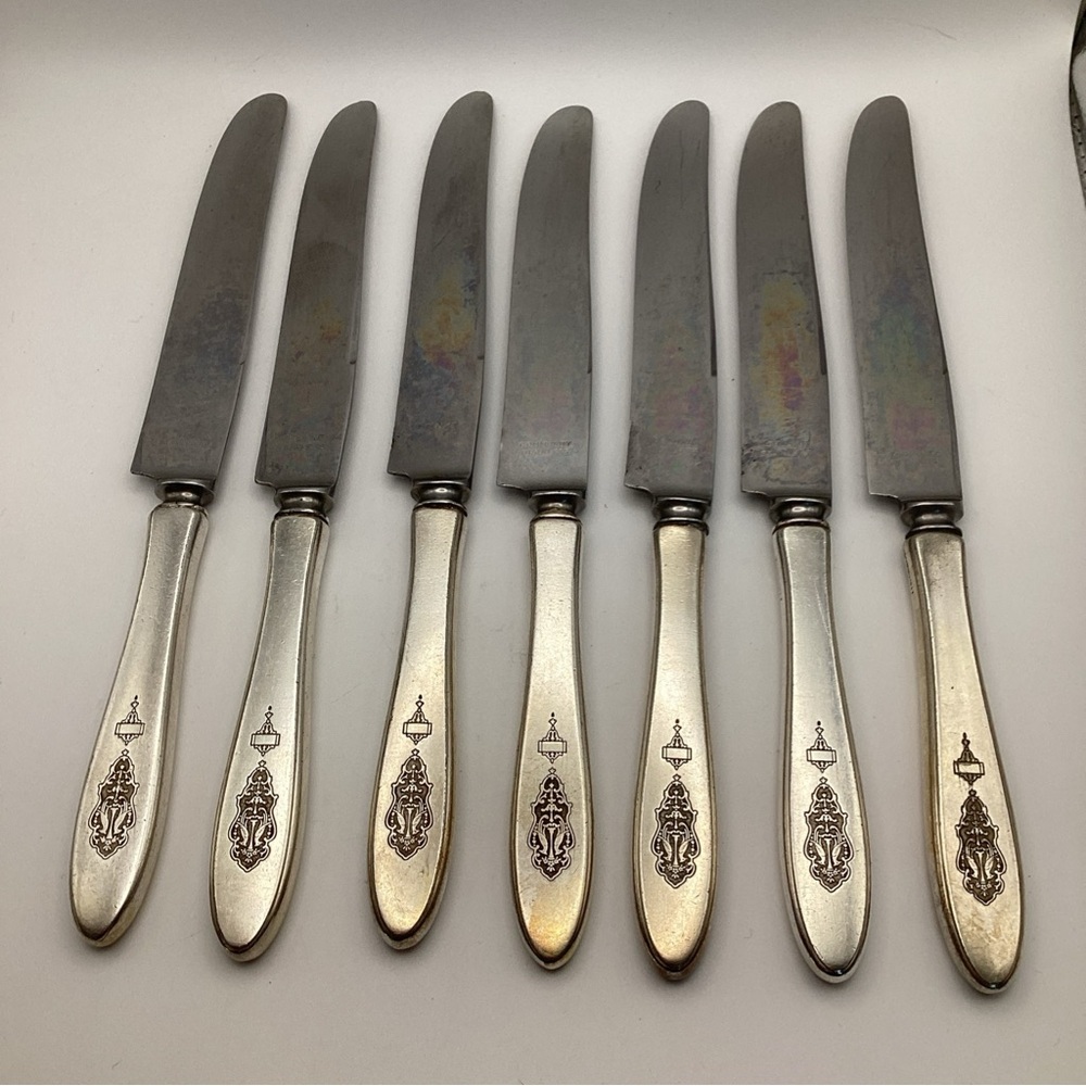 7 Pc Bird Of Paradise Onieda Community Hollow Dinner Knives 8 1/2” Silverplate